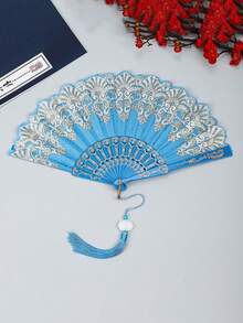 Classic Retro Women Handheld Tasseled Folding Fan, Suitable For Keeping Cool In Summer And Decorating For Parties, Dances, Weddings, Can Also Be Given As Holiday Gifts - Multicolor - View 12