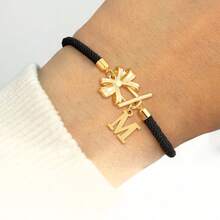 1pc New Classic Stainless Steel Initial Bow-Knot Toggle Clasps Adjustable Rope Bracelets For Women - Black - View 1