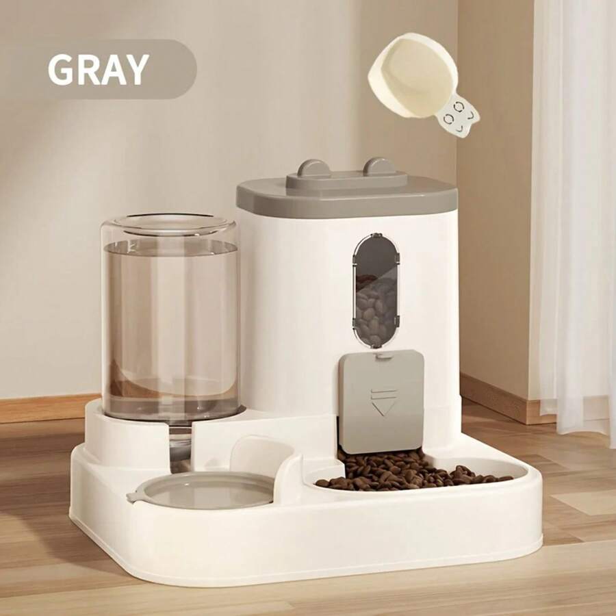 2-In-1 Cat Food Dispenser, Integrated Food And Water Dispenser, Fully Automatic, Cat Food And Water, Beautiful Water Dispenser - 灰色 - 查看 1