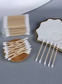 1500/1000/500pcs High Quality Double-Headed Cleaning Swabs, Beauty Salon Buds, Cosmetic Wooden Cleaning Swabs, Beauty And Personal Care Tips, Round Disposable Ear Cleaning Swabs For Home Use, Suitable For Ear And Nose Cle