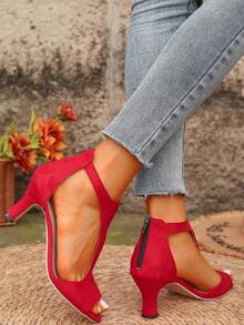 Sandalias para Mujer Moda de Tacón Alto, Huaraches para Dama Elegante de Tacón Alto, Zapatos de Tacón Alto para Mujer, Diseño de Cremallera para Usar Fácilmente, la Mejor Opción para Mujeres Hermosas y Seguras, Una Buena Opción para Combinar en el Lugar de Trabajo - Rojo - Ver 6