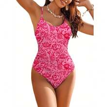 Local Shipping-Summer Beach Hawaiian Vacation  Swimsuits   Swim Romper,Women's One Piece Swimsuits Tummy Control Bathing Suits Cutout High Cut Ruched Adjustable Strap Swimwear With O Ring  Womens Bathing Suits   Summer Pool Swimwear  Casual Beach Swimsuit - Pink Color - View 5