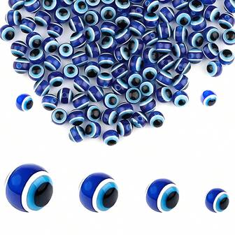 20pcs Royal Blue Evil Eye Resin Beads Assorted Sizes (6mm - 12mm) - Finish, Ideal For DIY Jewelry Making, Necklaces & Bracelets. Premium Crafting Accessories With Vivid Color, Perfect For Beadwork & Evil Eye Themed Jewelry Projects