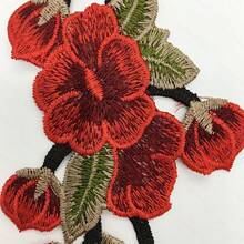 [16.9" Embroidered Applique Patch] 1pc Elegant Red 3D Floral Lace Trim, 16.9" X 13.8" Embroidered Applique Patch For DIY Sewing And Crafting - Polyester Organza Fabric, Perfect For Clothing Decoration & Accessories