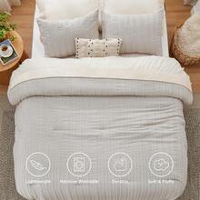 Luxurious Tufted Boho Comforter Set Queen Size - Premium Beige Bedding Ensemble With 3-Piece Shabby Chic Embroidery, Ideal Gifts For Women, Soft Jacquard Queen Comforter For All Seasons - 09 - 亞麻 - 條紋 - 查看 3