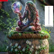 1 件 2D 平面异想天开的算命仙女与幻想水晶球亚克力花园桩 - 宗教主题户外装饰，适合毕业季，防水装饰艺术插入，适用于花盆和景观美化