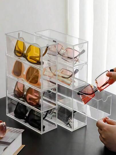 Thickened Acrylic Material Glasses Sunglasses Sunglasses Storage Box Multi-Layer Desktop Simple And Beautiful Multifunctional Drawer Display Cabinet Dustproof Storage Rack Kiss Storage Box / Display Rack Transparent Compartment Storage Box Summer Necessity For Women Storage Organizer Gift Travel Back To School