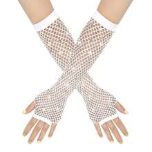 1 Paar sexy lange Strass-Handschuhe, elastische Fischnetz Halbfinger Cut Out ausgearbeitete Handschuhe für Auftritte