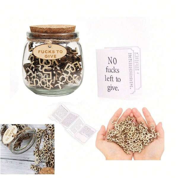 1Pc Jar Of Fu C K S Gift Jar Of Fu C K S To Give F U-C K Jar With Wooden Cutout Letter Piece Bad Mood Vent Spoof DIY Craft Mother's Day Birthday Day,Anniversary, Holiday, Encouragement Thanksgiving Day Fun Gift To Friend,Funny Deco Fu-C-Ks In Glass Funny Gag Gift