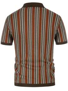 Polo a maniche corte con bottoni per uomo - marrone con righe a spina di pesce multicolori. Ideale per l'abbigliamento casual estivo e per uso all'aperto