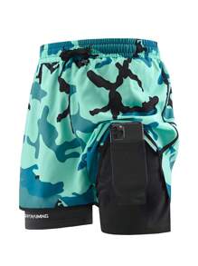 WASSUP OTHER Pantalones cortos informales de camuflaje con cordón en la cintura para hombres, aptos para vacaciones, playa o entrenamiento deportivo