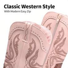 Cowgirl Boots For Girls Boys Cowboy Boots Kids Western Embroidered Mid Calf Riding Shoes With Walking Heel Toddler/Little Kid/Big Kid - 粉色 - 查看 6