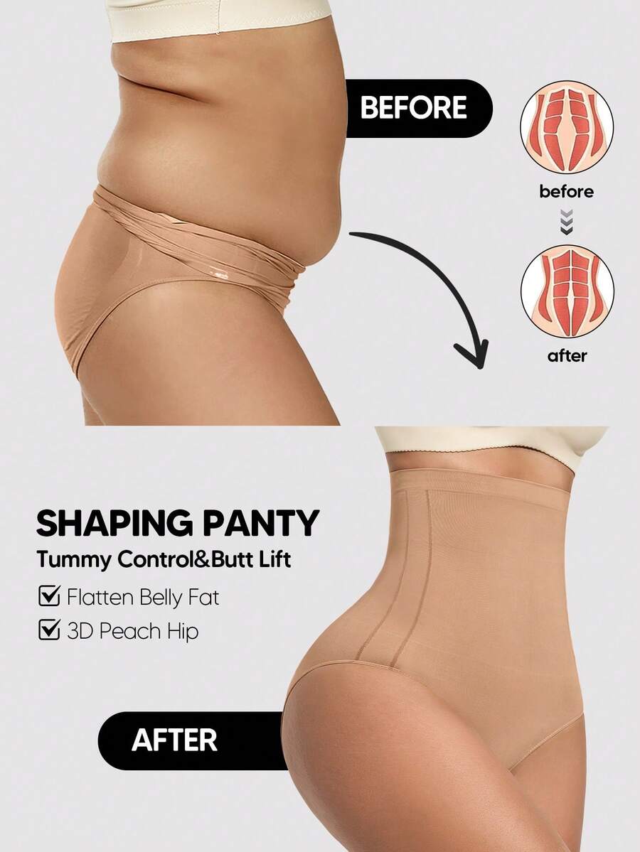 1件装女士无缝高腰塑身内裤，收腹提臀瘦身内衣，适合叠穿