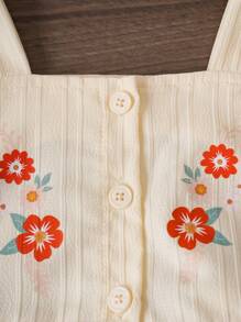 2pcs Young Girl Summer Outfit Set 2025 - Floral Print Camisole & Ruffle Hem Shorts