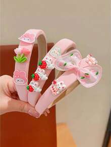 3 件套女孩可爱卡通蝴蝶结兔子花朵草莓头带防滑刘海发箍发饰