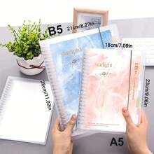 一个 A5/B5 笔记本，有 54 张纸和 108 页，采用带有星空设计的彩色 PP 封面，可拆卸透明螺旋装订，横线和网格页，适合学生或商务笔记，也可以用作日记。,学校用品,返校 - 彩色 - 查看 2