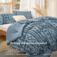 Luxurious Tufted Boho Comforter Set Queen Size - Premium Beige Bedding Ensemble With 3-Piece Shabby Chic Embroidery, Ideal Gifts For Women, Soft Jacquard Queen Comforter For All Seasons - 21 - 灰藍色 - 優雅 - 查看 2