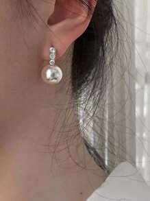 1 Pair Delicate French Style Rhinestone & Pearl Decorated Earrings, Elegant Luxury Small Brand Design Earrings