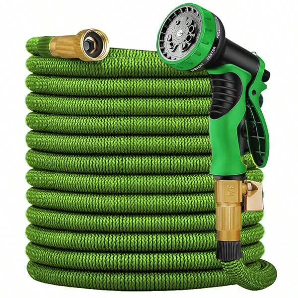 1 pièce Tuyau d'eau extensible 3x avec buse multifonction (couleur de la buse aléatoire), fourni avec un crochet de suspension et un sac de rangement, vaporisateur haute pression pour l'arrosage du jardin, le lavage de voiture, le nettoyage, l'usage domestique