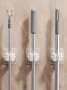 2pcs/4pcs Mop Storage Rack, Seamless Wall Mount Mop Clip, No Drilling Required, Strong Adhesive Bathroom Storage Hook