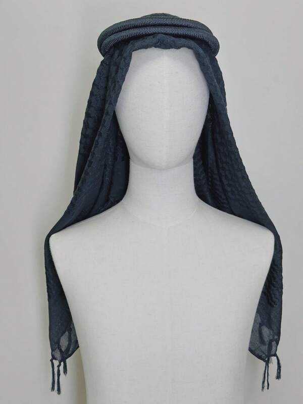 Solid Color Black Tasseled Jacquard Unisex Head Scarf/Bandana, Simple & Fashionable, Breathable Comfortable Casual Middle Eastern Style, Polyester, All Season
