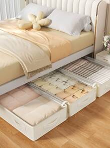 1pc Beige Clothing Storage Bag, Blanket Storage Bag, Clothing Storage Bag, Foldable Storage, Under Bed Storage Bag, Effectively Utilizing Idle Space Under The Bed, Thick Fabric With Zipper Blanket Storage Container Bag With Window And Handle, Suitable For Home Dormitory Storage And Organizing Accessories Bedroom Clothes Storage Organizer Closet Organization And Storage Bag For School School Accessories School Stuff