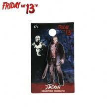 WB 1 buc licențiat oficial Friday The 13th Jason Mask breloc metalic cu insignă și pin unic cu tematică horror pentru rucsac, portofel, geantă, bagaje și îmbrăcăminte, accesoriu creativ elegant pentru fanii filmelor Slasher