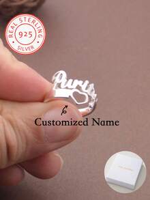 1 Pc Of 925 Sterling Silver Personalized Unique Ring With Heart, Custom Letter Ring, Custom Name Ring, Bridesmaid Gift, Valentine's Day, Mother's Day, Father's Day Gift - Multicolor - View 1