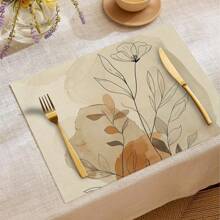 1pc/4pcs/6pcs Everyday Decor Placemats, Floral Leaf Linen Placemats, Stain Resistant Placemats, Suitable For Home, Dining Room And Restaurant, Tabletop Decoration, Home Goods