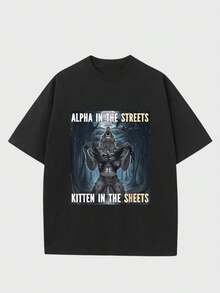 Para hombre,Camisa de T-Estilo de Lobo con "ALPHA IN THE STREETS KITTEN IN THE SHEETS",Camiseta casual de cuello redondo y manga corta con estampado,adecuada para uso diario en primavera y verano,unisex - Negro - Ver 1
