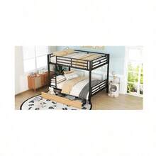 Metal Full Size Convertible Bunk Bed With 2 Drawers, Black - default - View 10