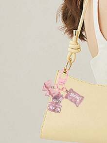 Colgante de oso rosa, mariposa y caramelo, dije con forma de corazón para accesorios de teléfono - Llavero colgante de oso de caramelo, se puede colgar en bolsos, llaves - Gran regalo para compañeros de clase y amigos, mini realista, estilo minimalista, perfecto para bodas y fiestas, o se puede colgar en bolsos de mujer, llaveros - Rosa - Ver 8