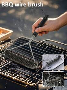 1Pc Stainless Steel Barbecue Grill Cleaning Brush, Long Handle Y-Shape Scrub Brush, Non-Stick Grill Cleaner, Triangular Shaped Bristle Brush, Suitable For Restaurant And Home Use