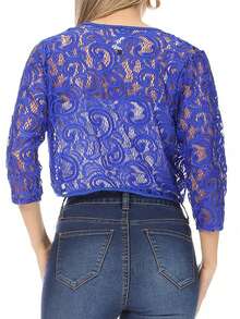 Casual Lace Bolero Crochet Cardigan With 3/4 Sleeves    Casual  Fabric  Sheer  Split      Daily - 寶藍色 - 查看 3