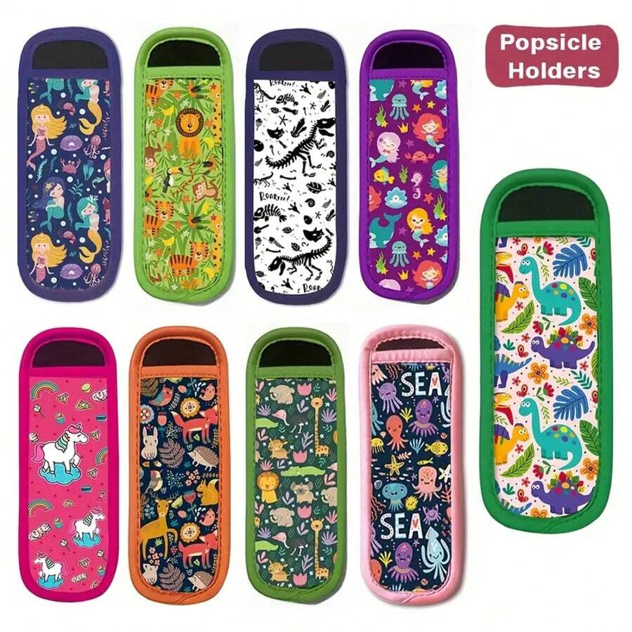 2/9个装冰棒套，适用于酸奶管、冰棍氯丁橡胶保温套、防冻套、冰盒冰棍托、冰棒托，可重复使用和清洗的冰棒套 - 彩色 - 查看 1