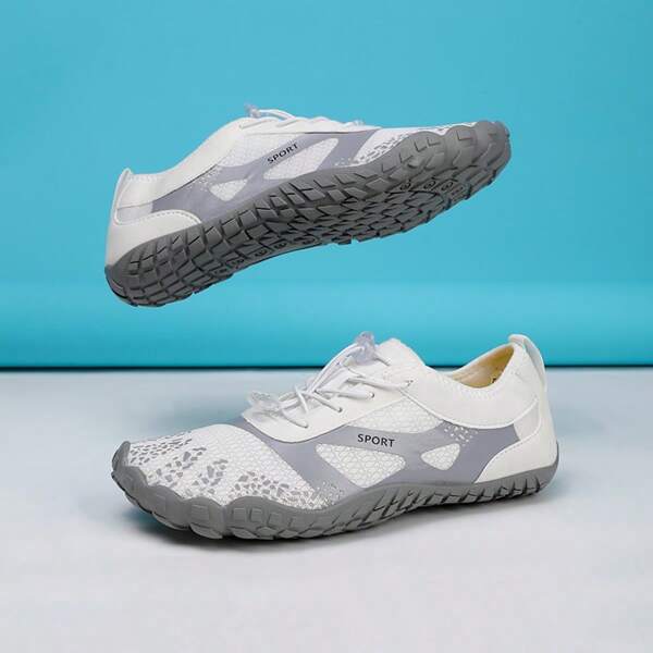 Unisex Barefoot Water Shoes - Non-Slip, Durable, Striped Design, Great For Beach, Sports, Walking, Hiking And Running | Breathable Mesh Upper And Rubber Sole | Lace-Up Closure
