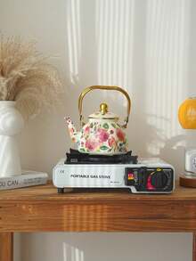 1 pieza Tetera vintage de alta gama con diseño de rosa de mediados de verano, estilo retro nórdico con gran capacidad, asa y borde de metal dorado. Tetera multiusos portátil resistente a altas temperaturas para café, té de flores, té con leche, leche, aceite, vinagre, agua fría, decoración del hogar, fiestas de cumpleaños, reuniones festivas, botellón de agua para picnic al aire libre y camping, artículo escolar
