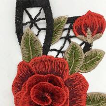 [16.9" Embroidered Applique Patch] 1pc Elegant Red 3D Floral Lace Trim, 16.9" X 13.8" Embroidered Applique Patch For DIY Sewing And Crafting - Polyester Organza Fabric, Perfect For Clothing Decoration & Accessories