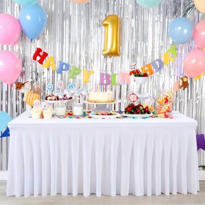 BRISCOES HOMEWARE 1 paquete, Mantel rectangular de 6 pies de poliéster blanco y spandex - Cubierta de mesa resistente a las arrugas, adecuada para bodas, fiestas y banquetes