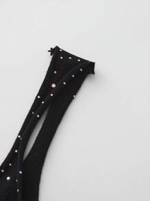 1 pezzo Body sexy in rete nera con decorazione di strass, con effetto scollato e traforato, realizzato in maglia elasticizzata e accattivante per uomo