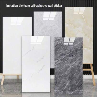 Set de 10 pegatinas de azulejos cerámicos de efecto de mármol de 11.81 pulgadas x 23.62 pulgadas, papel tapiz autoadhesivo, adecuado para renovación de baño, cocina, sala de estar, habitación, salpicadero, fácil de pelar y pegar, estilo minimalista