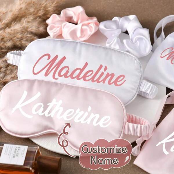 3pcs Personalized Customized Name Sleep Eye Mask Bridesmaid Gifts, Bridal Shower Party Gift, Bridal Party Bridesmaid Gifts Silk Eye Mask
