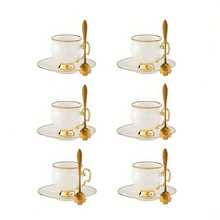 1套欧式奢华金边陶瓷咖啡杯套装带勺，美式咖啡杯碟，奶茶杯，金边陶瓷咖啡杯碟，优雅土耳其咖啡杯碟套装，适用于茶会，下午茶，早茶，聚会等 - 彩色 - 查看 14