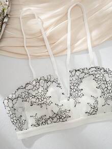 Lencería de mujer con sujetador de halter con detalles de encaje floral transparente - Blanco - Ver 10