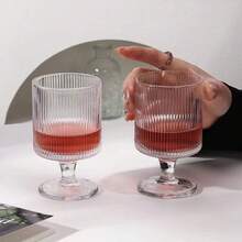 6件/4件/2件/1件玻璃条纹高脚杯，玻璃杯，咖啡杯，甜点/冰淇淋杯，大容量，耐热耐寒，适用于厨房、餐厅和咖啡厅 - 透明 - 查看 5