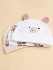 3pcs Baby Fashionable Casual Animal Pattern Hats - Multicolor - View 3