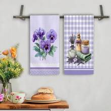 2 peças Toalhas de Cozinha Floral de Lavanda Primavera, Panos de Prato - Ideal para Decoração de Verão, Adequado para Cozinha e Banheiro de Fazenda