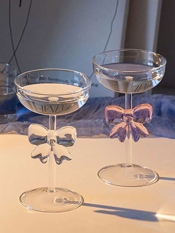 1 pièce Tasse à boisson en verre borosilicaté résistant à la chaleur de style Ins, élégante tasse en verre rose avec un nœud papillon