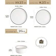 Modern 12 Piece Dinnerware Set Premium Porcelain Plates And Bowls For Four Scratch Resistant White With Black Rim Minimalist Style - BlackRim - View 4