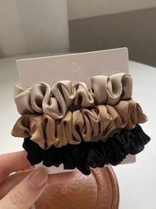 3pcs Women's Scrunchie Hair Ties Set, Elegant & Minimalist Satin Solid Color Hair Ties, Suitable For Work, Commute, Outing, Party, Makeup, Skincare